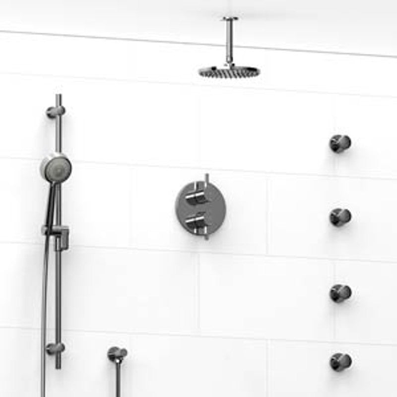 Riobel KIT483SHTM Type TP thermostaticpressure balance 0.75 double coaxial system with hand shower rail 4 body jets and showe...