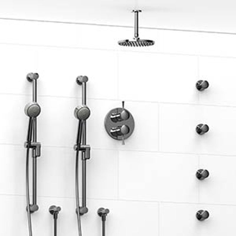Riobel Edge KIT783EDTM Type TP thermostaticpressure balance 0.75 double coaxial system with 2 hand shower rails 4 body jets and