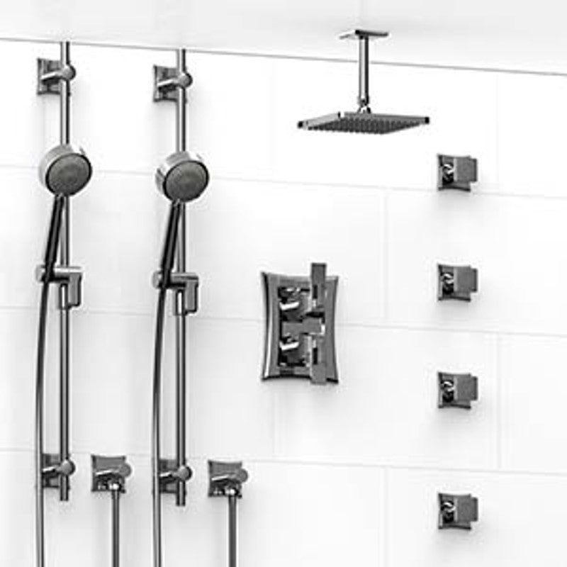Riobel Eiffel KIT783EF Type TP thermostaticpressure balance 0.75 double coaxial system with 2 hand shower rails 4 body jets and