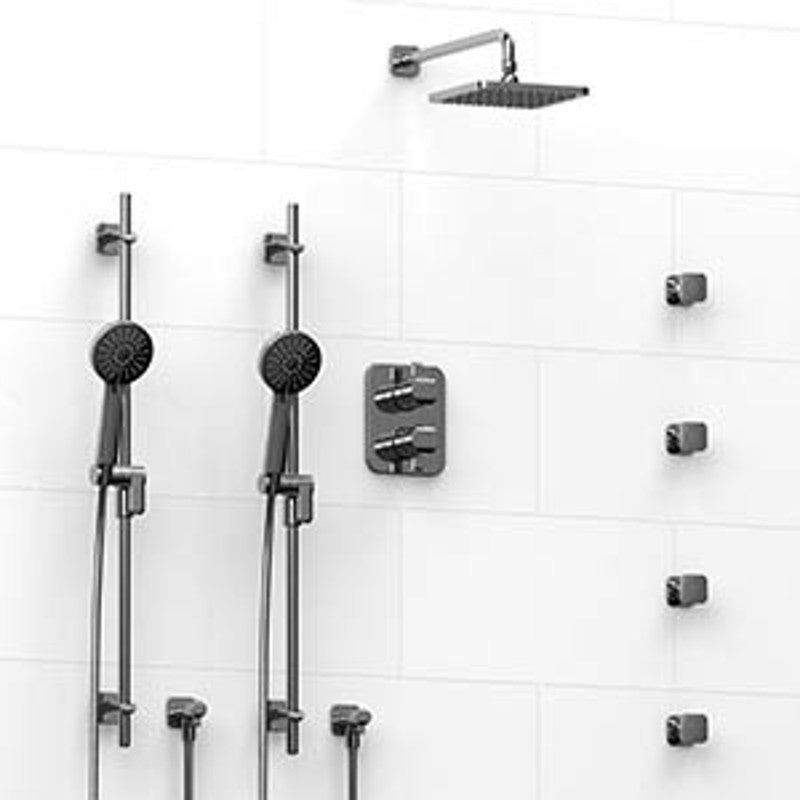 Riobel Salome KIT783SA Type TP thermostaticpressure balance 0.75 double coaxial system with 2 hand shower rails 4 body jets and