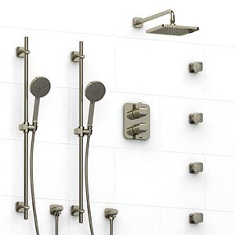 Riobel Salome KIT783SA Type TP thermostaticpressure balance 0.75 double coaxial system with 2 hand shower rails 4 body jets and