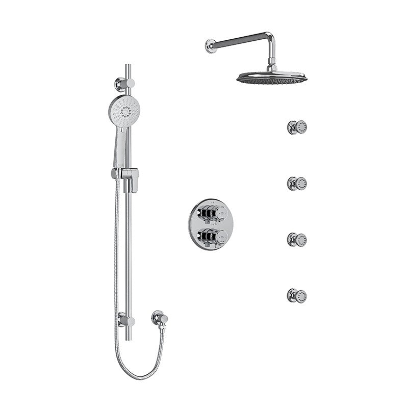 Riobel Momenti KIT446MMRDJ Type T/P double coaxial system with hand shower rail, 4 body jets and shower head