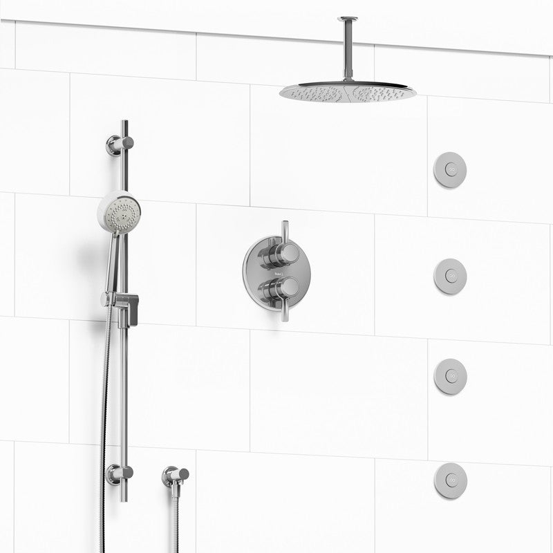 Riobel Momenti KIT483MMRDJ Type T/P 3/4 inch double coaxial system with hand shower rail, 4 body jets and shower head