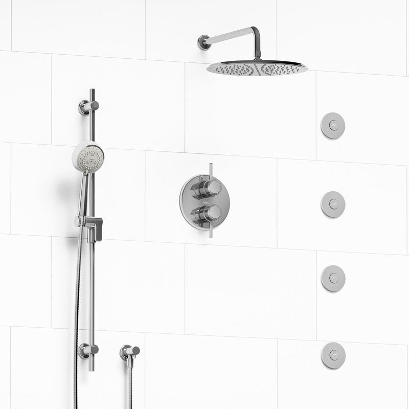 Riobel Momenti KIT483MMRDL Type T/P 3/4 inch double coaxial system with hand shower rail, 4 body jets and shower head