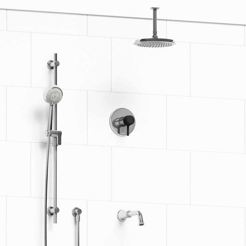Riobel Momenti KIT1345MMRDL Type T/P 1/2 inch coaxial 3-way system with hand shower rail, shower head and spout