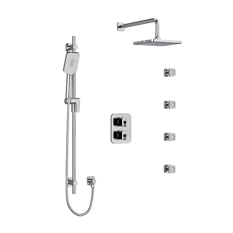 Riobel Equinox Type TP thermostaticpressure balance double coaxial system with hand shower rail 4 body jets and shower