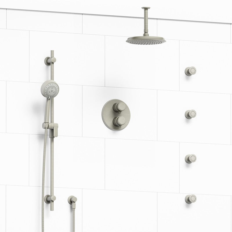 Riobel Momenti KIT446MMRDL Type T/P double coaxial system with hand shower rail, 4 body jets and shower head