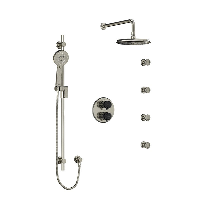 Riobel Momenti KIT446MMRDL Type T/P double coaxial system with hand shower rail, 4 body jets and shower head