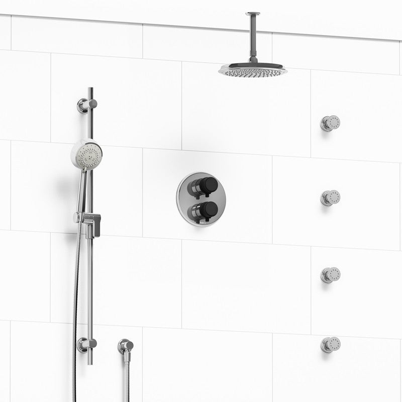 Riobel Momenti KIT446MMRDL Type T/P double coaxial system with hand shower rail, 4 body jets and shower head