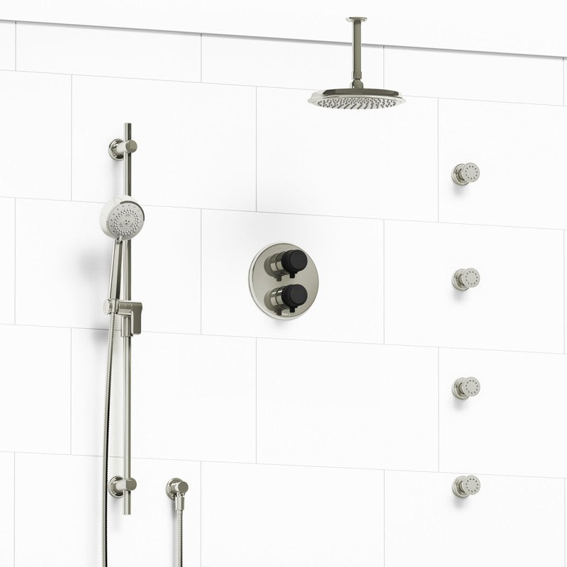 Riobel Momenti KIT446MMRDL Type T/P double coaxial system with hand shower rail, 4 body jets and shower head