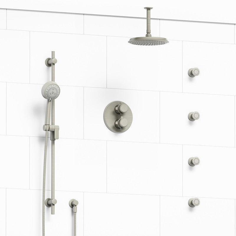 Riobel Momenti KIT446MMRDX Type T/P double coaxial system with hand shower rail, 4 body jets and shower head