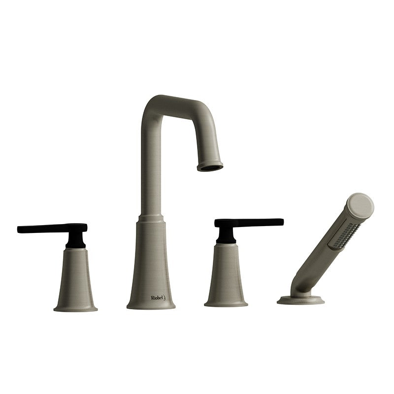 Riobel Momenti MMSQ12J 4-piece deck-mount tub filler with hand shower