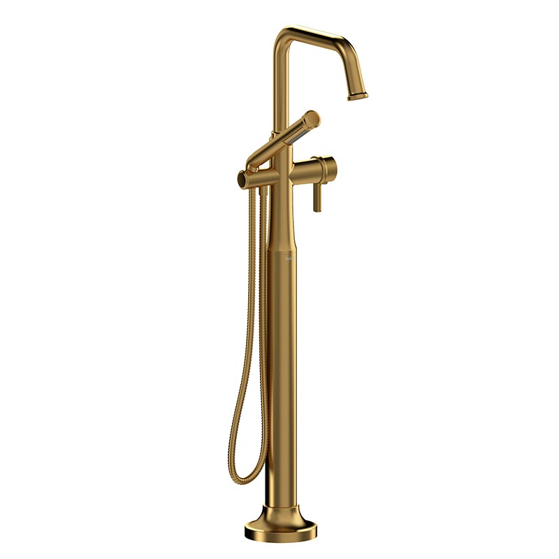 Riobel Momenti MMSQ39 2-way Type T (thermostatic) coaxial floor-mount tub filler with hand shower