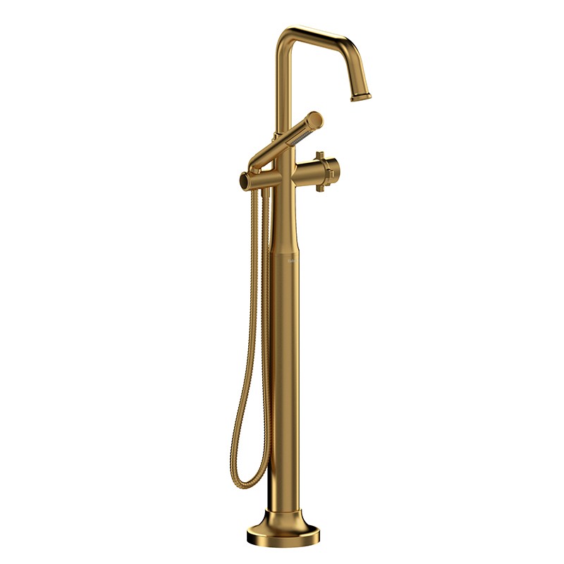 Riobel Momenti MMSQ39X 2-way Type T (thermostatic) coaxial floor-mount tub filler with hand shower