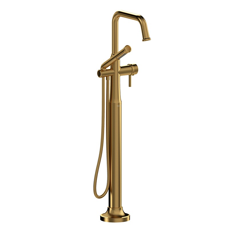 Riobel Momenti TMMSQ39L 2-way Type T (thermostatic) coaxial floor-mount tub filler with hand shower (Without Rough-in)