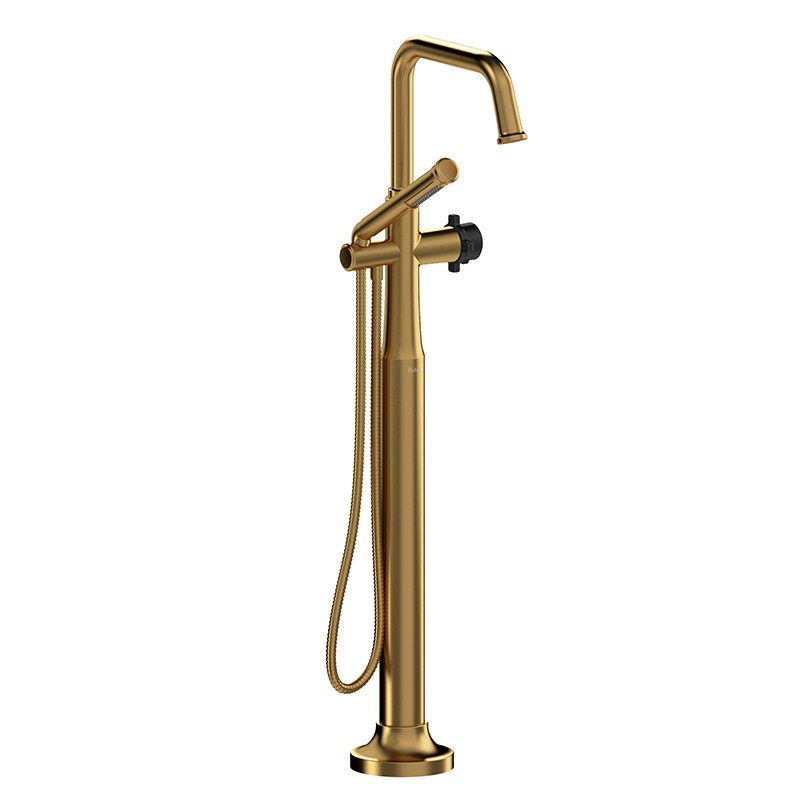 Riobel Momenti TMMSQ39X 2-way Type T (thermostatic) coaxial floor-mount tub filler with hand shower (Without Rough-in)