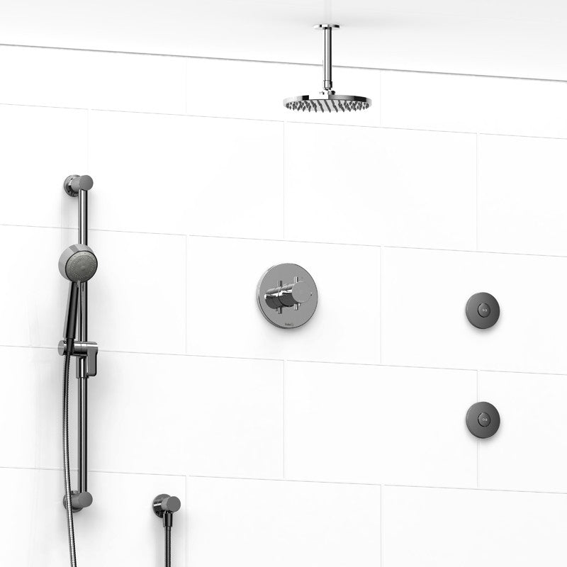 Riobel Riu KIT3545RUTM Type TP thermostaticpressure balance 0.5 coaxial 3-way system with hand shower rail shower head and spout - Cross Handle