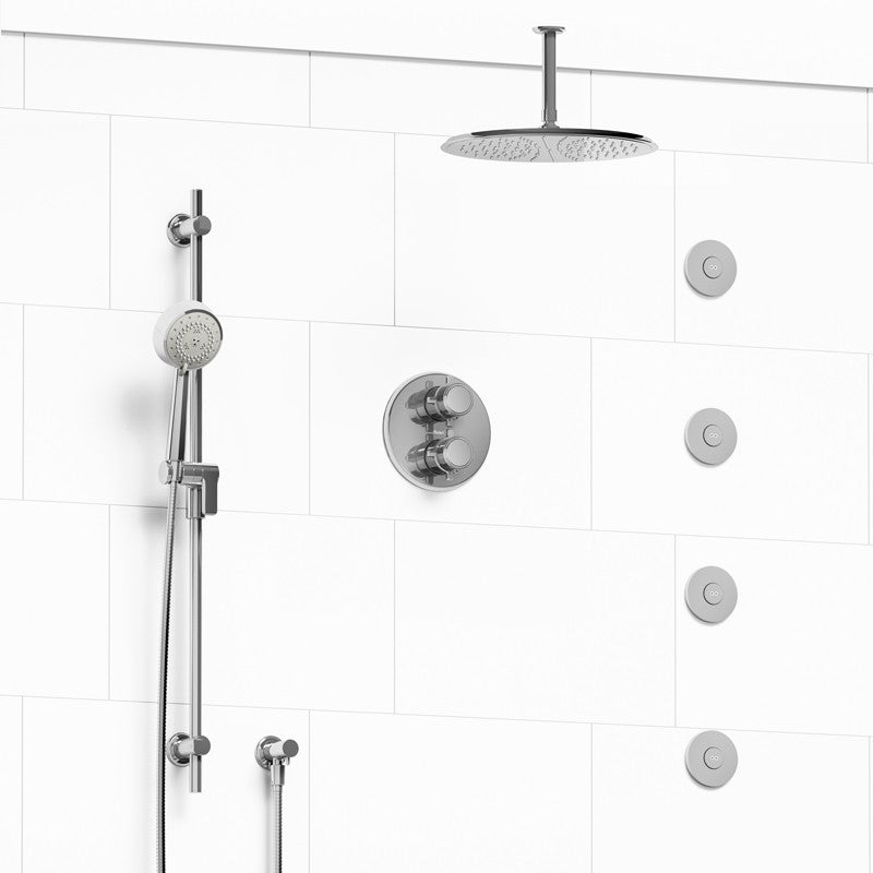 Riobel Momenti KIT483MMRD Type T/P 3/4 inch double coaxial system with hand shower rail, 4 body jets and shower head