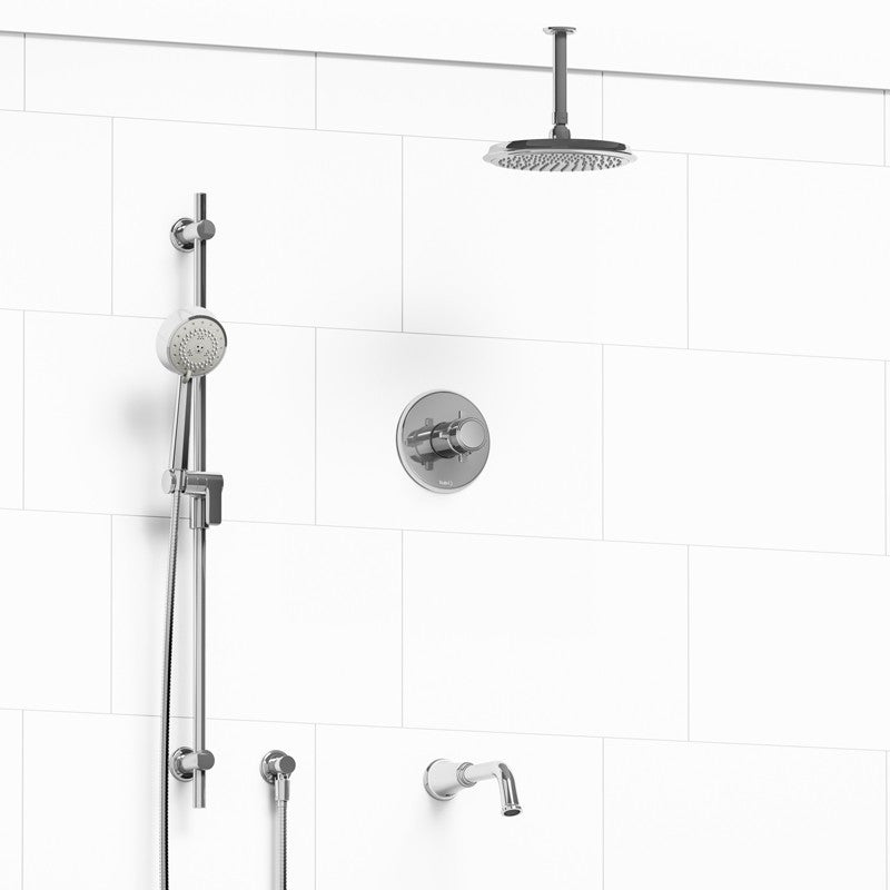 Riobel Momenti KIT1345MMRD Type T/P 1/2 inch coaxial 3-way system with hand shower rail, shower head and spout - Cross Handle