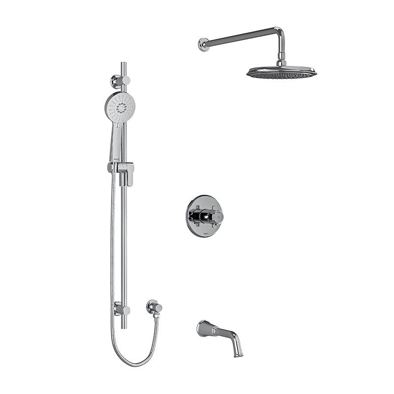 Riobel Momenti KIT1345MMRD Type T/P 1/2 inch coaxial 3-way system with hand shower rail, shower head and spout - Cross Handle