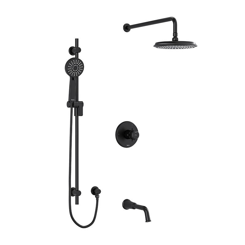 Riobel Momenti KIT1345MMRD Type T/P 1/2 inch coaxial 3-way system with hand shower rail, shower head and spout - Cross Handle