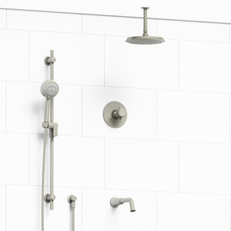 Riobel Momenti KIT1345MMRD Type T/P 1/2 inch coaxial 3-way system with hand shower rail, shower head and spout - Cross Handle