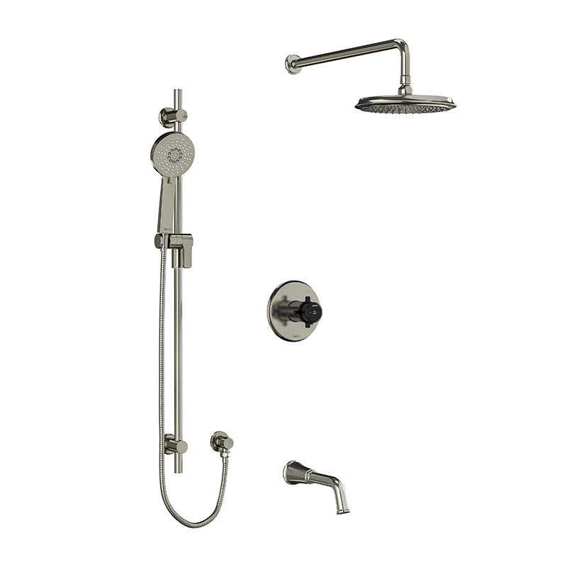 Riobel Momenti KIT1345MMRD Type T/P 1/2 inch coaxial 3-way system with hand shower rail, shower head and spout - Cross Handle