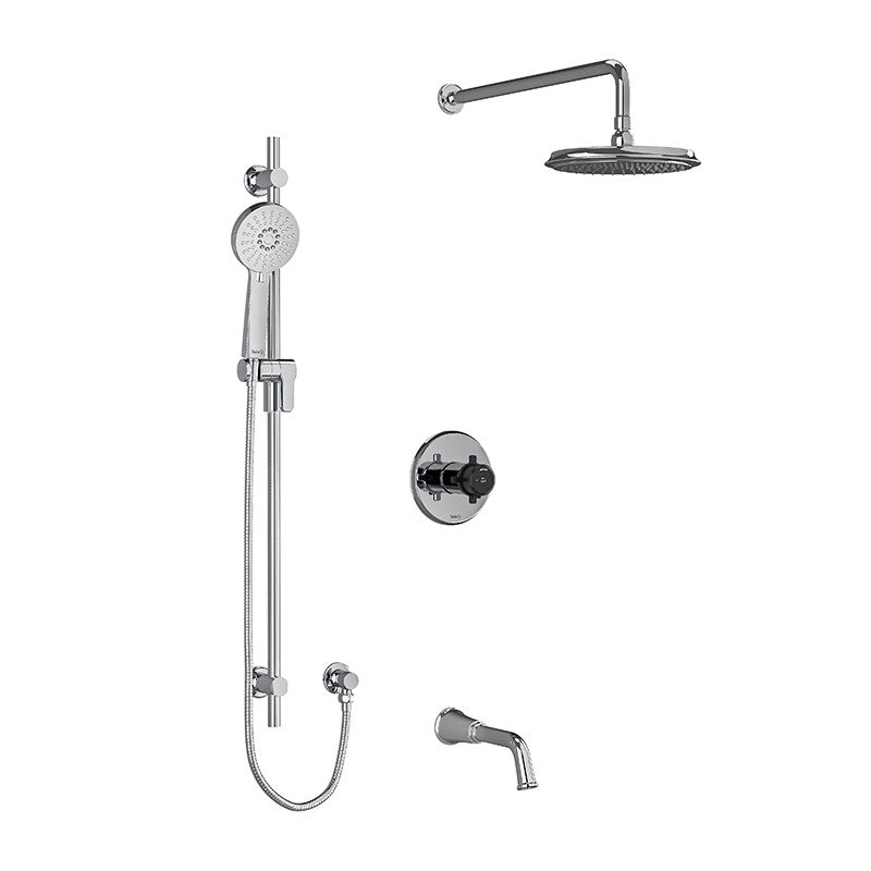 Riobel Momenti KIT1345MMRD Type T/P 1/2 inch coaxial 3-way system with hand shower rail, shower head and spout - Cross Handle