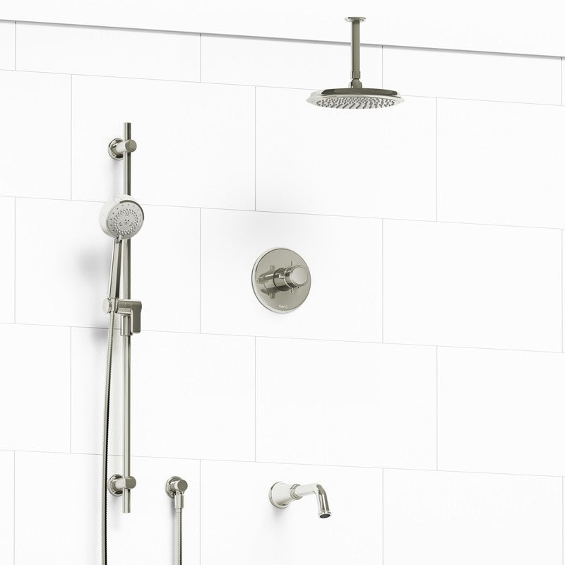 Riobel Momenti KIT1345MMRD Type T/P 1/2 inch coaxial 3-way system with hand shower rail, shower head and spout - Cross Handle