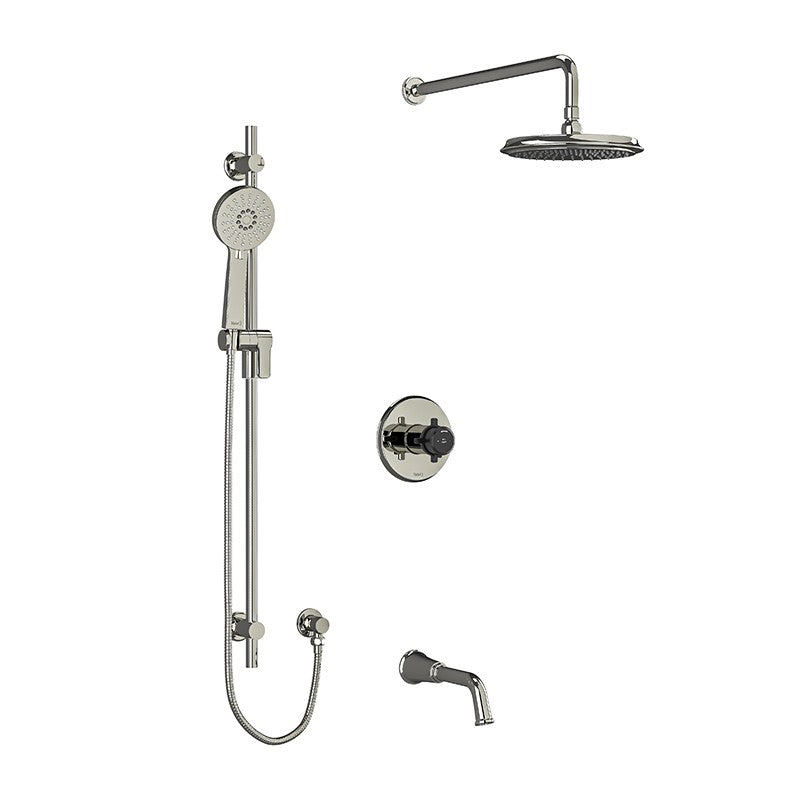 Riobel Momenti KIT1345MMRD Type T/P 1/2 inch coaxial 3-way system with hand shower rail, shower head and spout - Cross Handle