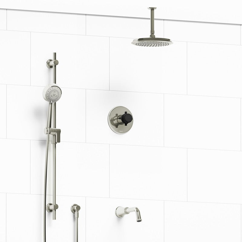 Riobel Momenti KIT1345MMRD Type T/P 1/2 inch coaxial 3-way system with hand shower rail, shower head and spout - Cross Handle