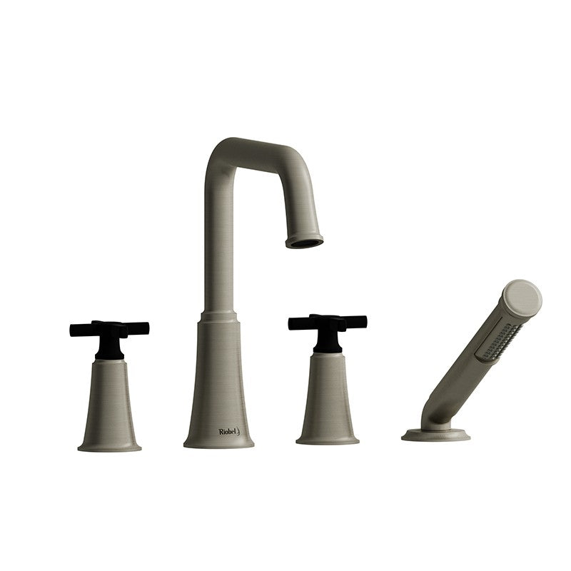 Riobel Momenti MMSQ12 4-piece deck-mount tub filler with hand shower