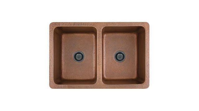 Franke DEJ720-28 16 ga copper double bowl apron front sink
