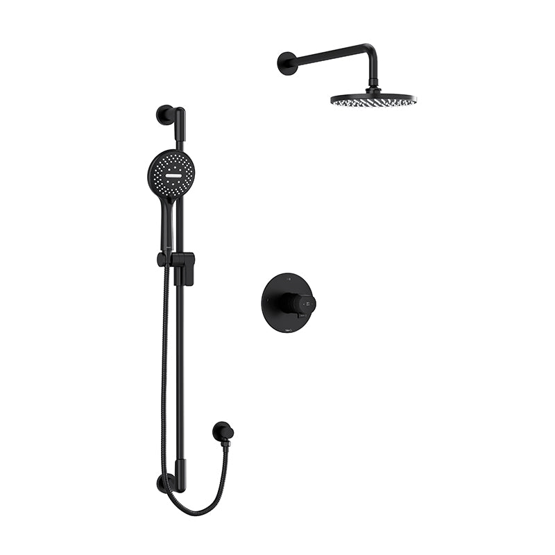 Riobel Parabola KIT2745PB Type T/P thermostatic/pressure balance ½" coaxial 3-way system with hand shower rail and rain and casc