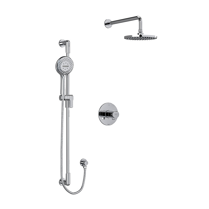 Riobel Parabola KIT2745PB Type T/P thermostatic/pressure balance ½" coaxial 3-way system with hand shower rail and rain and casc