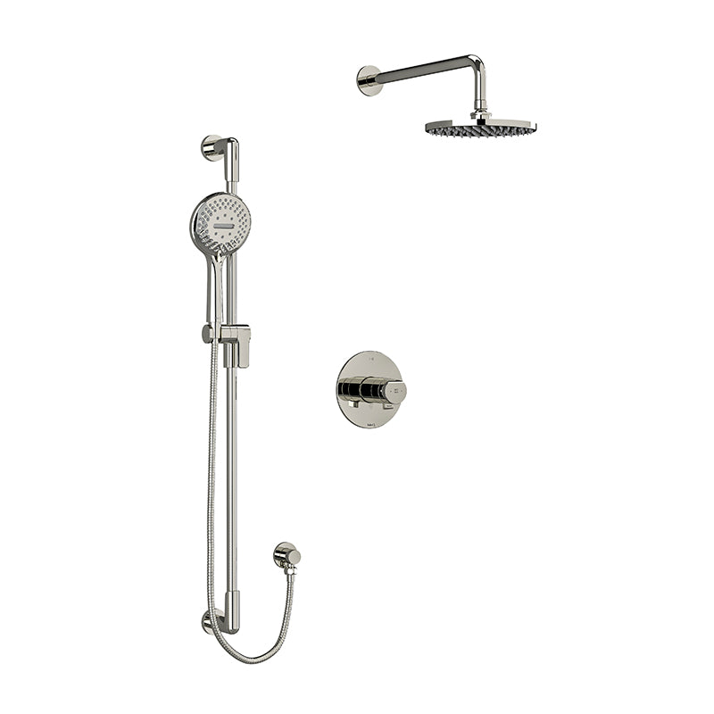 Riobel Parabola KIT2745PB Type T/P thermostatic/pressure balance ½" coaxial 3-way system with hand shower rail and rain and casc