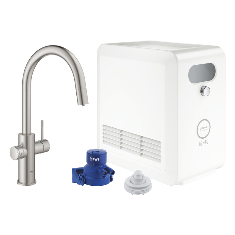 Grohe 31251 Blue Single-Handle Pull Down Kitchen Faucet Single Spray 6.6 L/min - 1.75 GPM Chilled and Sparkling Water