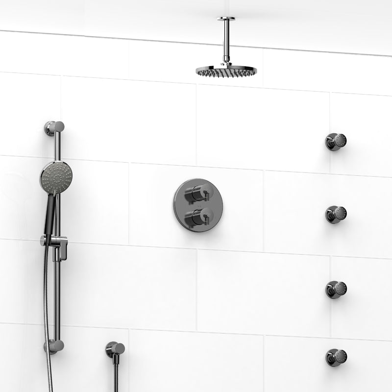 Riobel GS KIT446GS Type T/P (thermostatic/pressure balance) double coaxial system with hand shower rail, 4 body jets and shower