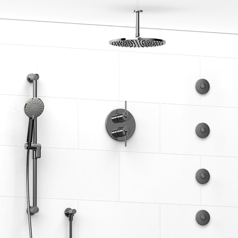 Riobel GS KIT483GS Type T/P (thermostatic/pressure balance) ¾" double coaxial system with hand shower rail, 4 body jets and show