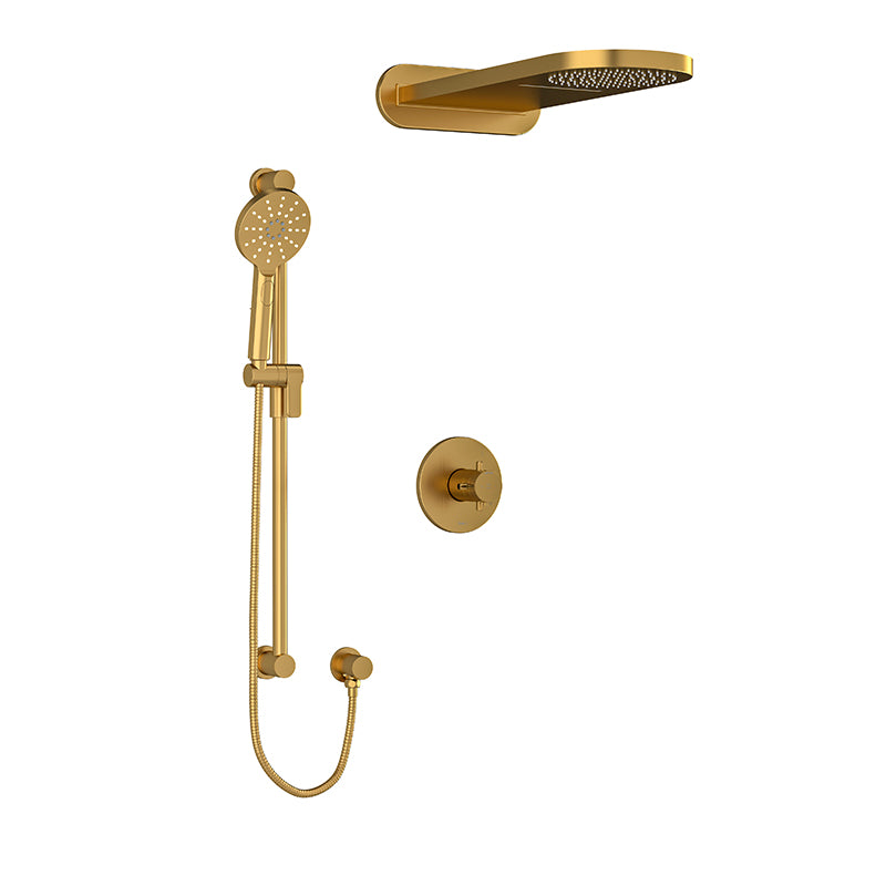 Riobel RIU Knurled KIT2745RUTM+KN Type T/P ½" coaxial 3-way system with hand shower rail and rain and cascade shower head