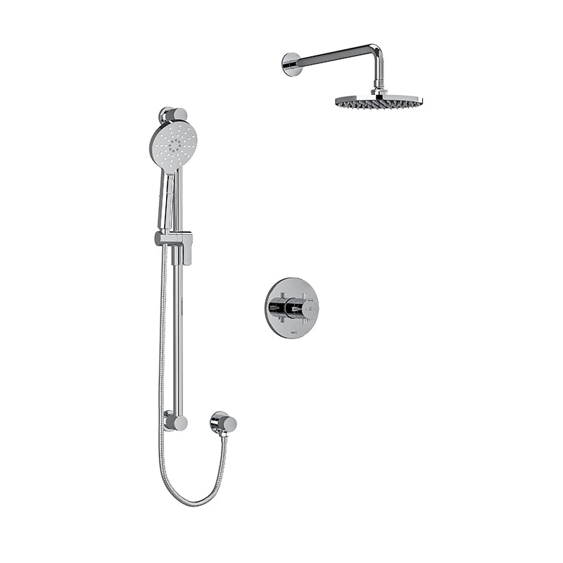 Riobel RIU Knurled KIT2745RUTMKN Type T/P ½" coaxial 3-way system with hand shower rail and rain and cascade shower head