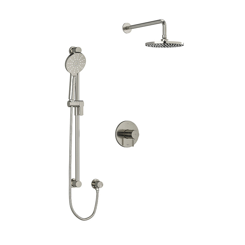 Riobel RIU Knurled KIT2745RUTMKN Type T/P ½" coaxial 3-way system with hand shower rail and rain and cascade shower head