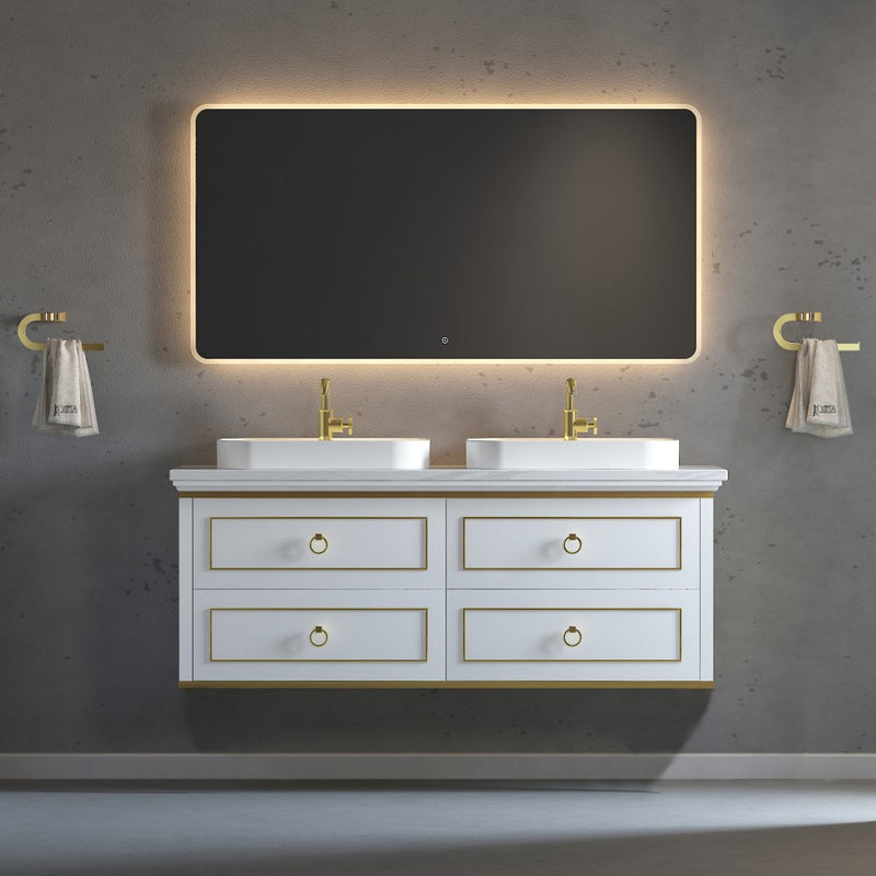 Virta 60 Inch Whitestar Wall Hung Double Vessel Sink Vanity