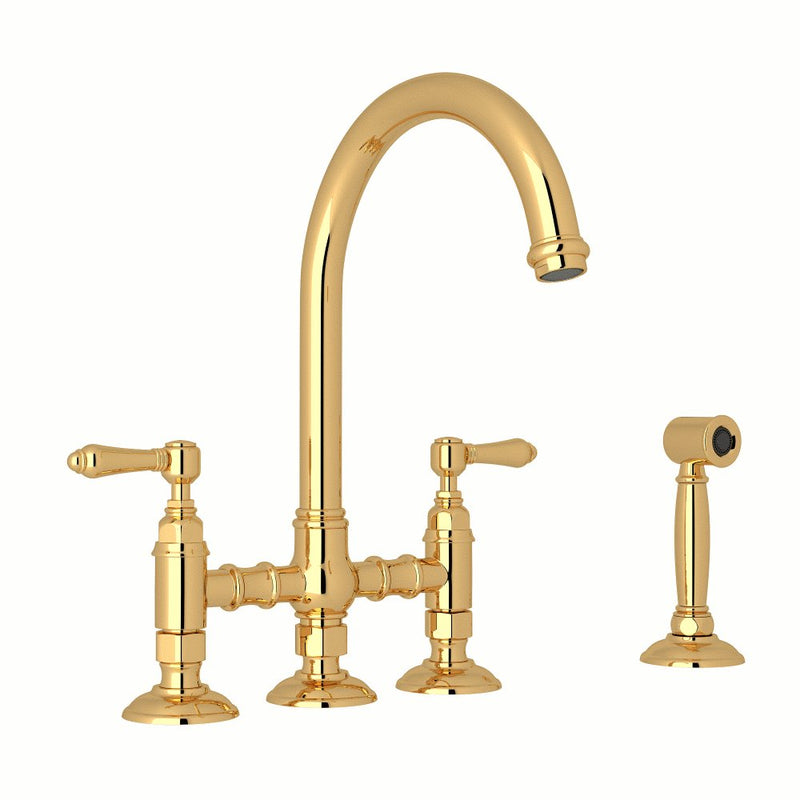 ROHL San Julio® Deck Mount C-Spout Bridge Kitchen Faucet With Sidespray