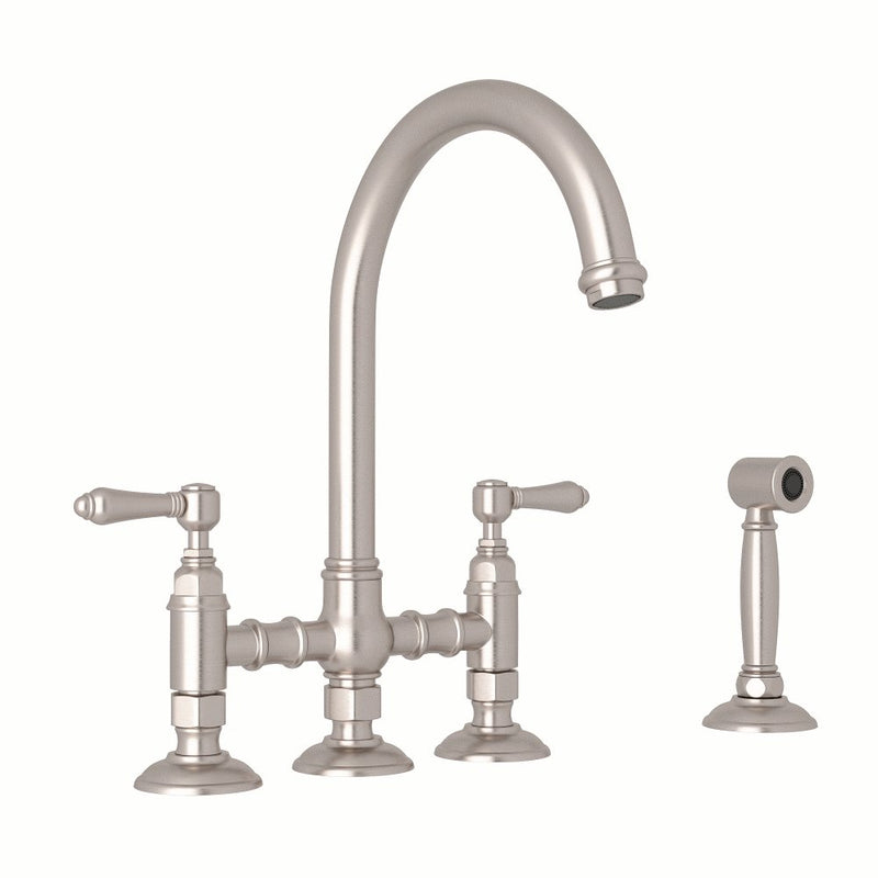 ROHL San Julio® Deck Mount C-Spout Bridge Kitchen Faucet With Sidespray