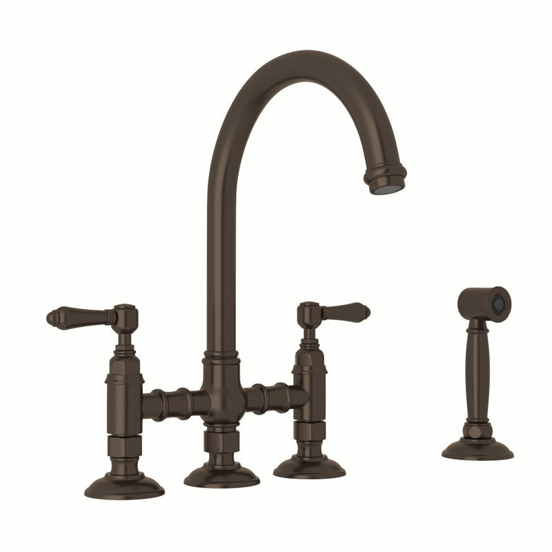 ROHL San Julio® Deck Mount C-Spout Bridge Kitchen Faucet With Sidespray