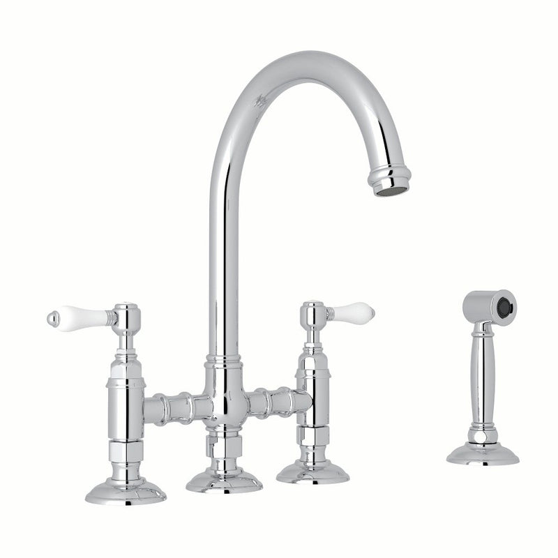 ROHL San Julio® Deck Mount C-Spout Bridge Kitchen Faucet With Sidespray