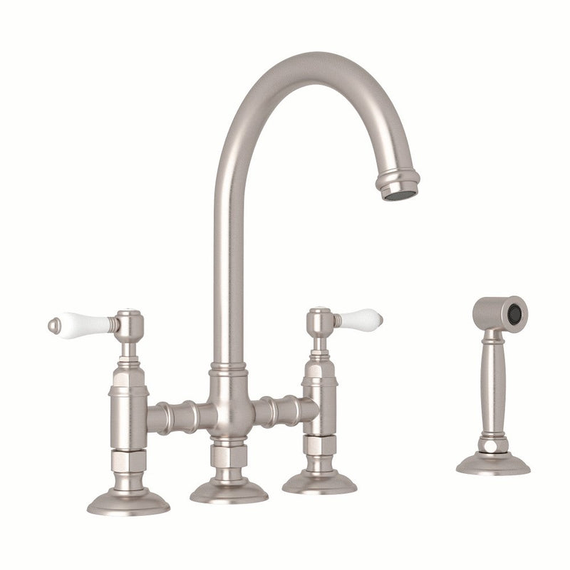 ROHL San Julio® Deck Mount C-Spout Bridge Kitchen Faucet With Sidespray
