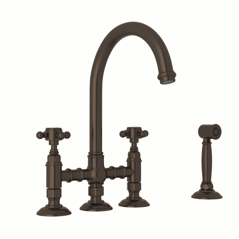 ROHL San Julio® Deck Mount C-Spout Bridge Kitchen Faucet With Sidespray