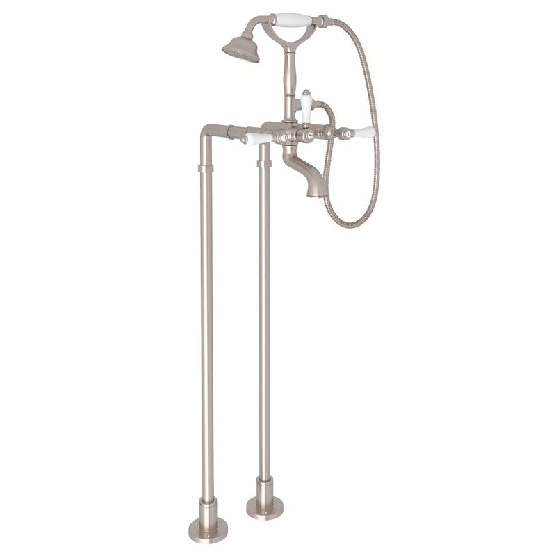 ROHL Exposed Floor Mount Tub Filler With Handshower And Floor Pillar Legs Or Supply Unions